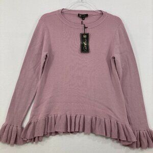 New DG2 by Diane Gilman Medium Pink Mauve Soft Knit Ruffle Detail Light Sweater